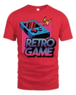Retro Game Console Graphic T Shirt Vintage Gamer Arcade Style Tee - red t-shirt on white background