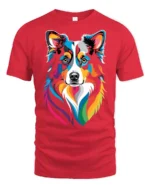 Colorful Border Collie Rainbow Pop Art Dog Lover Graphic T Shirt - red t-shirt on white background
