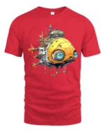 Retro Futuristic Steampunk Submarine Spaceship Graphic T Shirt - red t-shirt on white background