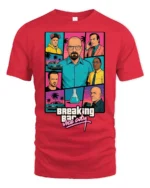 Retro Crime Series Vice City Style Graphic T Shirt Vintage Parody Tee - red t-shirt on white background