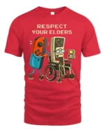 Respect Your Elders Retro Gaming Humor Graphic T Shirt Gamer Tee - red t-shirt on white background