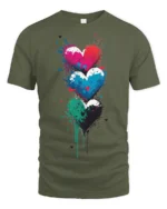 Colorful Graffiti Hearts Love Graphic T Shirt Artistic Street Style Tee - military green t-shirt on white background