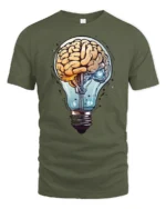 Creative Brain Lightbulb Idea Graphic T Shirt Science Nerd Tee - military green t-shirt on white background