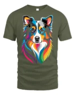 Colorful Border Collie Rainbow Pop Art Dog Lover Graphic T Shirt - military green t-shirt on white background