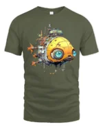 Retro Futuristic Steampunk Submarine Spaceship Graphic T Shirt - military green t-shirt on white background