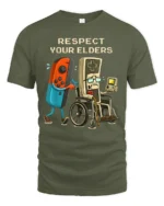 Respect Your Elders Retro Gaming Humor Graphic T Shirt Gamer Tee - military green t-shirt on white background