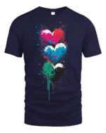 Colorful Graffiti Hearts Love Graphic T Shirt Artistic Street Style Tee - navy t-shirt on white background