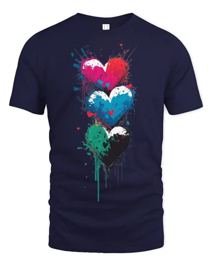Colorful Graffiti Hearts Love Graphic T Shirt Artistic Street Style Tee - navy t-shirt on white background