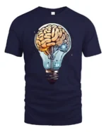 Creative Brain Lightbulb Idea Graphic T Shirt Science Nerd Tee - navy t-shirt on white background