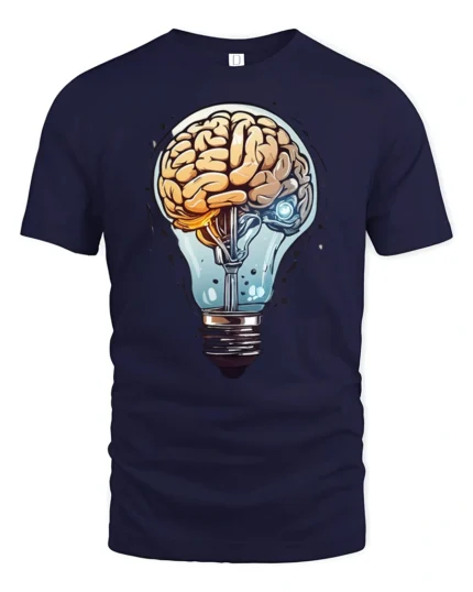 Creative Brain Lightbulb Idea Graphic T Shirt Science Nerd Tee - navy t-shirt on white background