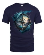 Vintage Nautical Compass Adventure Graphic T Shirt Explorer Style Tee - navy t-shirt on white background
