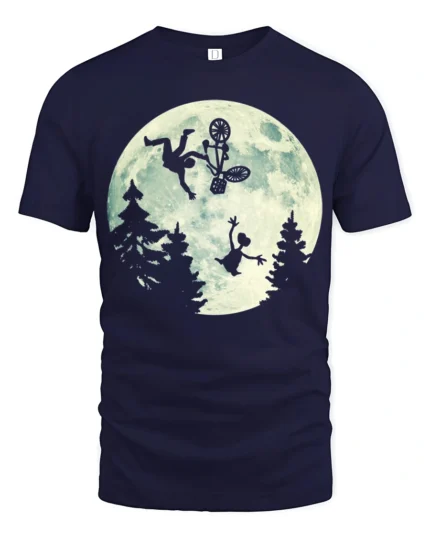 Funny Moonlight BMX Alien Parody Graphic T Shirt Retro Bike Tee - navy t-shirt on white background