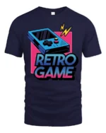 Retro Game Console Graphic T Shirt Vintage Gamer Arcade Style Tee - navy t-shirt on white background