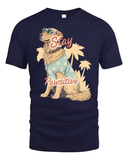 Stay Pawsitive Funny Golden Retriever Dog Lover Graphic T Shirt - navy t-shirt on white background
