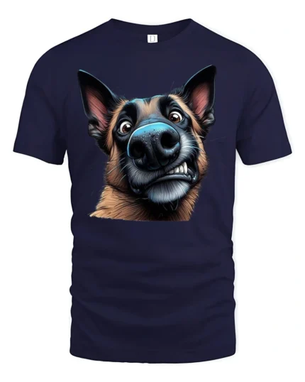Funny German Shepherd Selfie Face Graphic T Shirt Dog Lover Tee - navy t-shirt on white background
