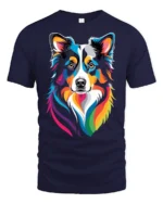 Colorful Border Collie Rainbow Pop Art Dog Lover Graphic T Shirt - navy t-shirt on white background
