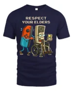 Respect Your Elders Retro Gaming Humor Graphic T Shirt Gamer Tee - navy t-shirt on white background