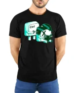 Funny Ctrl X Excel Spreadsheet Office Humor Graphic T Shirt - model wearing black tee with hands behind back