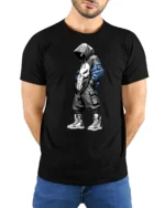 Urban Streetwear Hooded Skull Graphic T Shirt Cool Street Style Tee - model wearing black tee with hands behind back