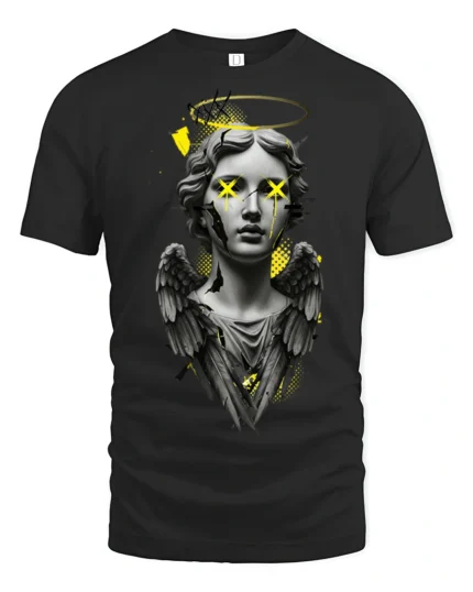 Glitch Angel Statue Street Art Urban Graphic T Shirt Aesthetic Style - black t-shirt on white background
