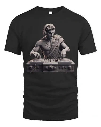 Classical DJ Statue Music Producer Greek Art Graphic T Shirt - black t-shirt on white background