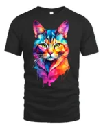 Colorful Geometric Cat Pop Art Graphic T Shirt Vibrant Style - black t-shirt on white background