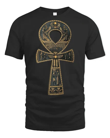 Ancient Egyptian Ankh Symbol Hieroglyphic Art Graphic T Shirt - black t-shirt on white background
