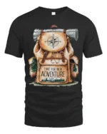 Time For New Adventure Hiking Backpack Camping Graphic T Shirt - black t-shirt on white background