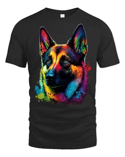 Colorful German Shepherd Pop Art Dog Lover Graphic T Shirt - black t-shirt on white background