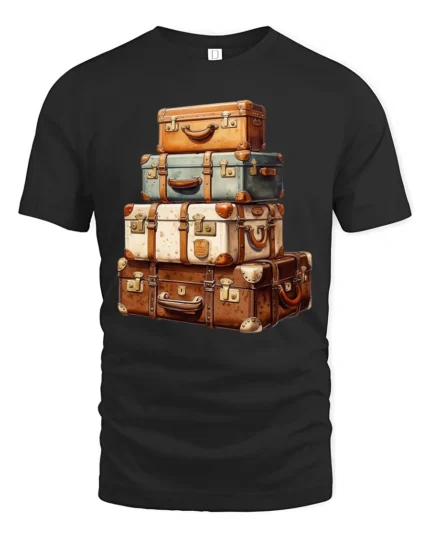 Vintage Travel Suitcase Stack Adventure Wanderlust Graphic T Shirt - black t-shirt on white background