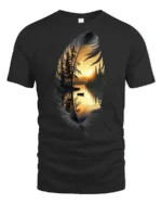Feather Lake Sunset Nature Landscape Artistic Graphic T Shirt - black t-shirt on white background