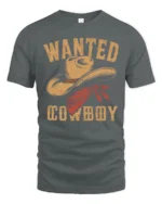Wanted Cowboy Hat Vintage Western Graphic T Shirt Country Style - gray t-shirt on white background