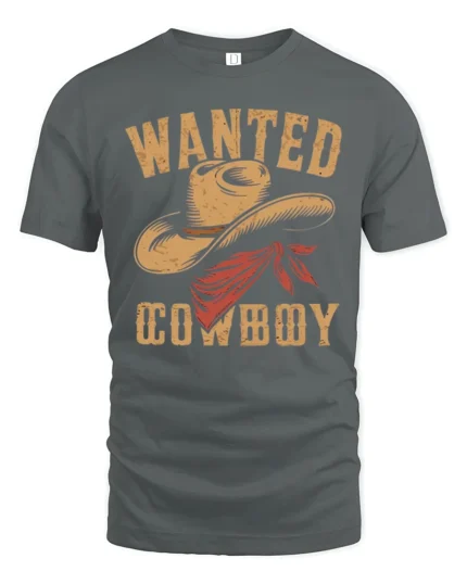 Wanted Cowboy Hat Vintage Western Graphic T Shirt Country Style - gray t-shirt on white background