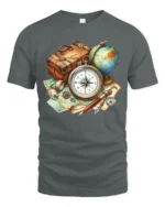 Vintage Travel Compass Map Adventure Explorer Graphic T Shirt - gray t-shirt on white background