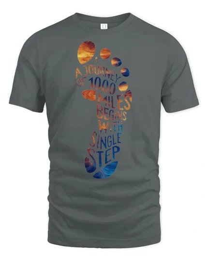 A Journey of 1000 Miles Begins With Single Step Motivational T Shirt - gray t-shirt on white background