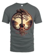 Acoustic Guitar Tree Of Life Nature Music Art Graphic T Shirt - gray t-shirt on white background