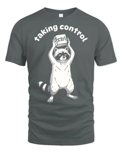 Taking Control Funny Raccoon Keyboard Ctrl Tech Humor T Shirt - gray t-shirt on white background