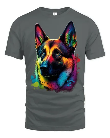 Colorful German Shepherd Pop Art Dog Lover Graphic T Shirt - gray t-shirt on white background