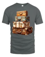 Vintage Travel Suitcase Stack Adventure Wanderlust Graphic T Shirt - gray t-shirt on white background