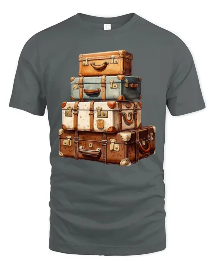 Vintage Travel Suitcase Stack Adventure Wanderlust Graphic T Shirt - gray t-shirt on white background