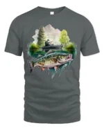 Bass Fishing Adventure Lake Angler Graphic T Shirt - gray t-shirt on white background