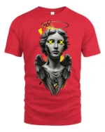 Glitch Angel Statue Street Art Urban Graphic T Shirt Aesthetic Style - red t-shirt on white background