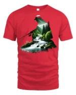 Nature Fishing River Landscape Silhouette Angler Graphic T Shirt - red t-shirt on white background