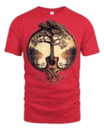 Acoustic Guitar Tree Of Life Nature Music Art Graphic T Shirt - red t-shirt on white background