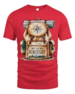 Time For New Adventure Hiking Backpack Camping Graphic T Shirt - red t-shirt on white background