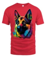 Colorful German Shepherd Pop Art Dog Lover Graphic T Shirt - red t-shirt on white background