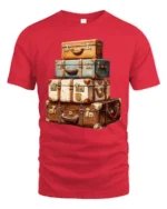 Vintage Travel Suitcase Stack Adventure Wanderlust Graphic T Shirt - red t-shirt on white background