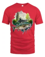 Bass Fishing Adventure Lake Angler Graphic T Shirt - red t-shirt on white background