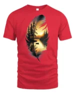 Feather Lake Sunset Nature Landscape Artistic Graphic T Shirt - red t-shirt on white background