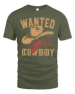 Wanted Cowboy Hat Vintage Western Graphic T Shirt Country Style - military green t-shirt on white background
